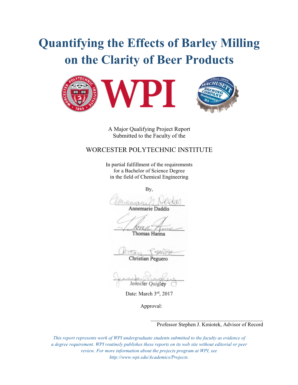 Quantifying the Effects of Barley Milling on the Clarity of Beer Products