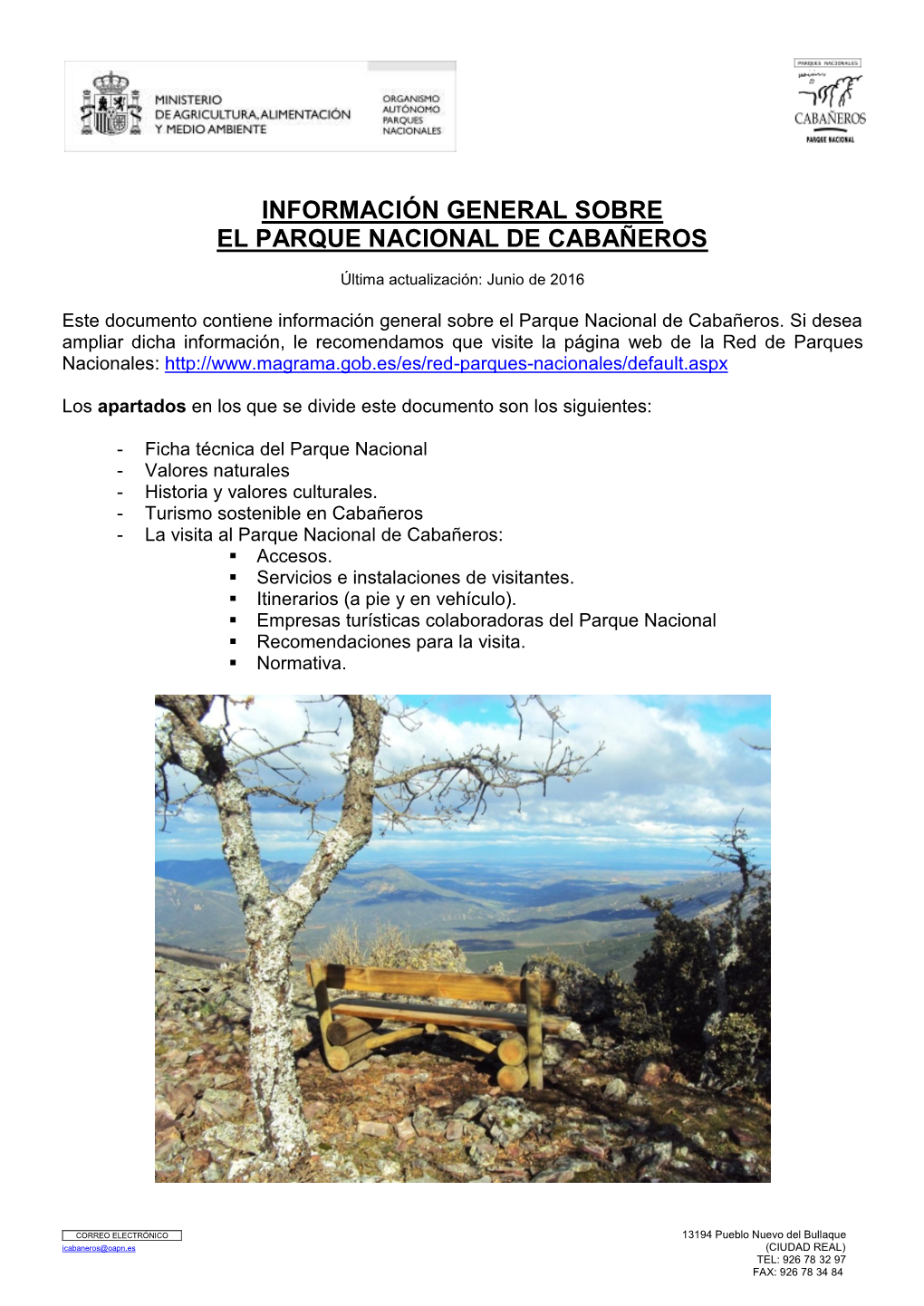 Información General Sobre El Parque Nacional De Cabañeros