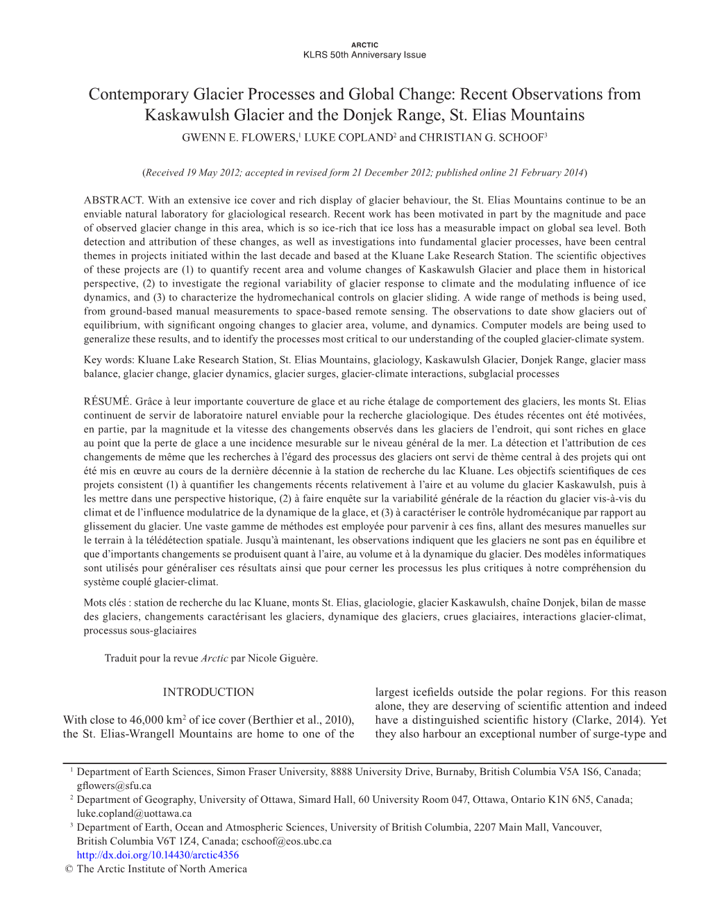 Recent Observations from Kaskawulsh Glacier and the Donjek Range, St