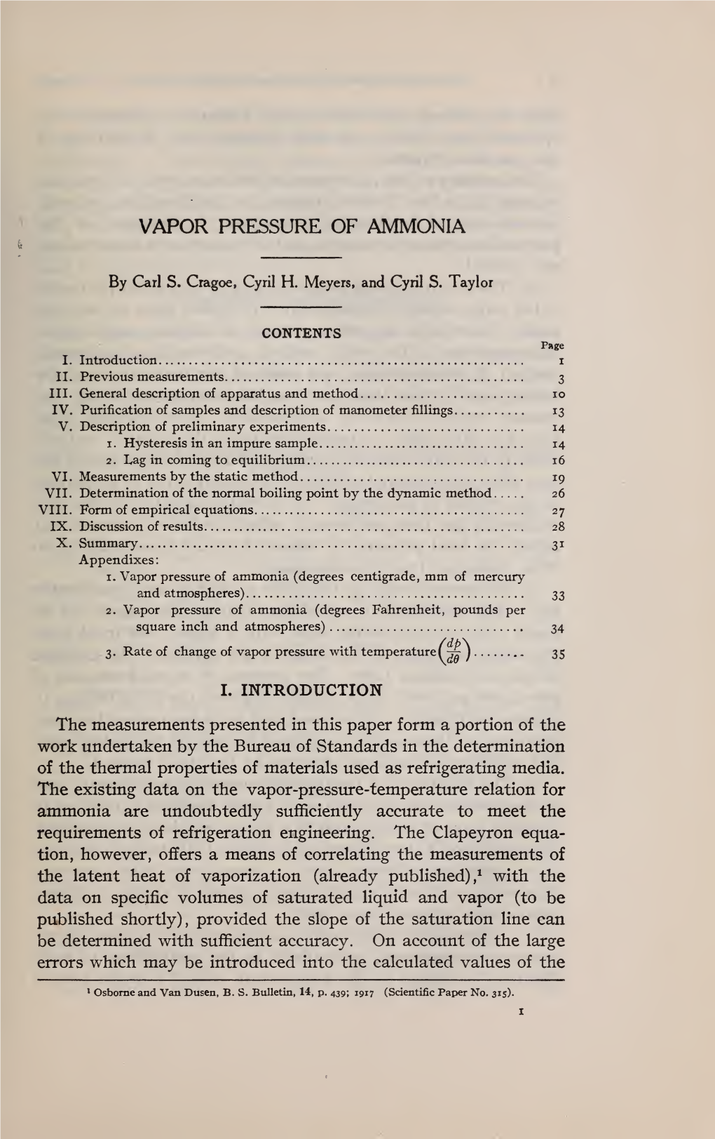 Vapor Pressure of Ammonia