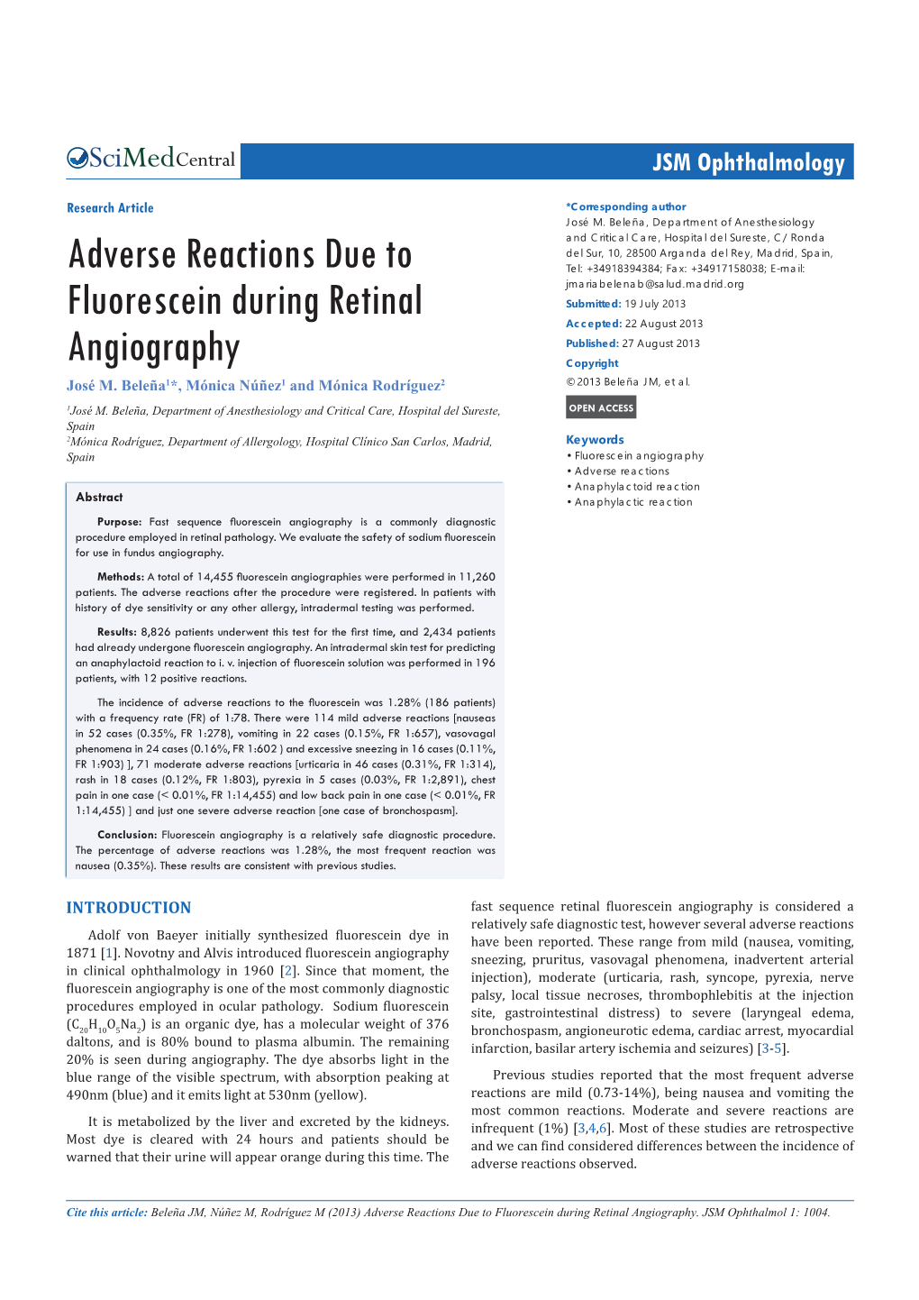 Adverse Reactions Due to Fluorescein During Retinal Angiography