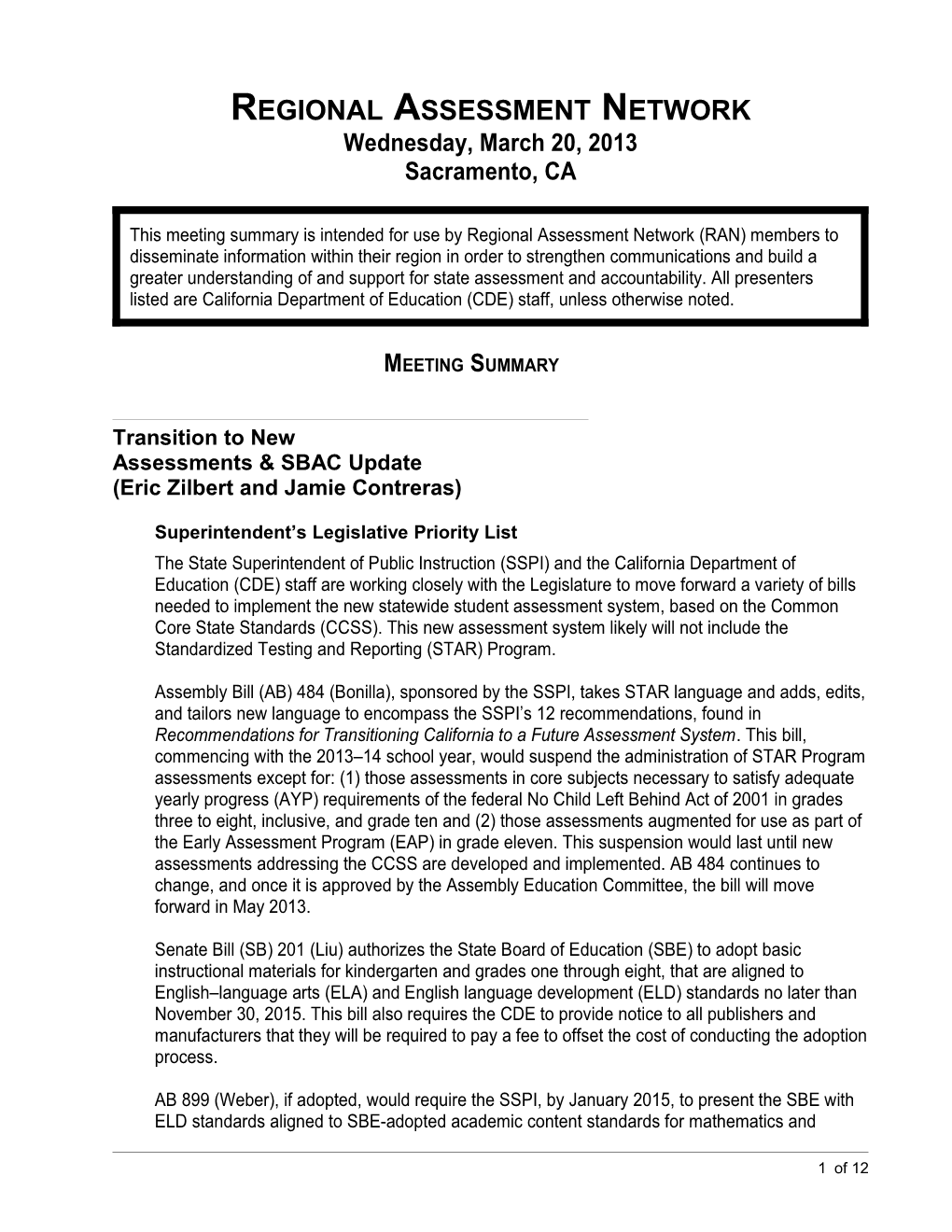 Regional Assessment Network