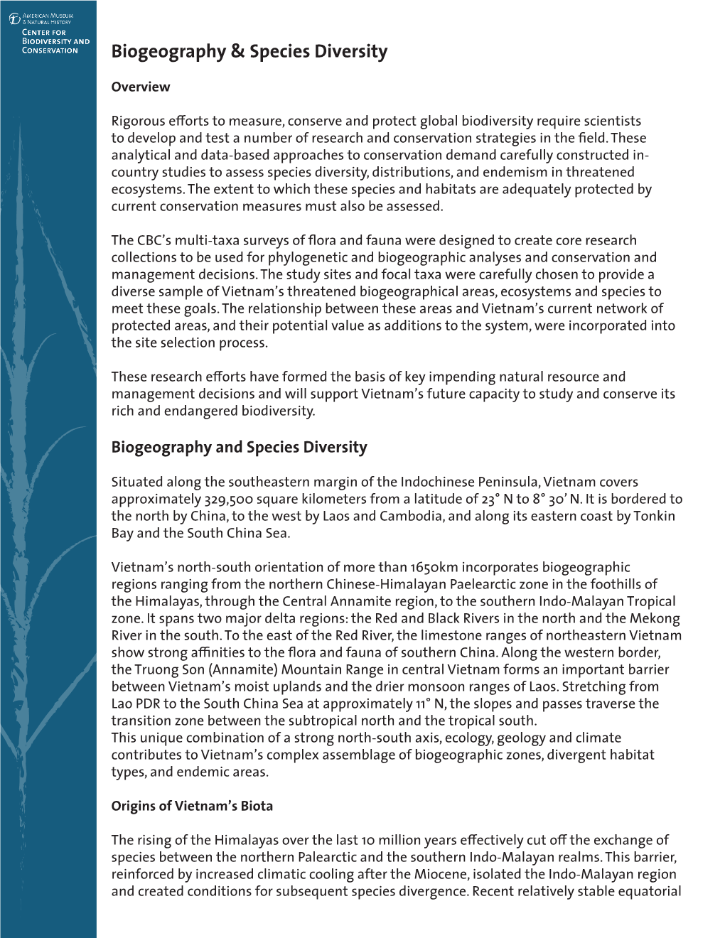 Biogeography & Species Diversity