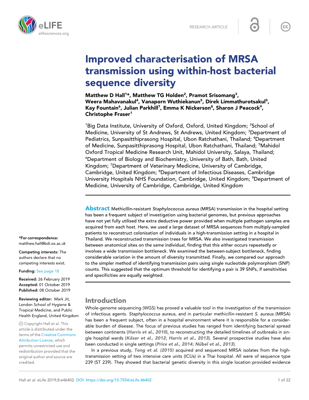 Improved Characterisation of MRSA Transmission Using Within-Host
