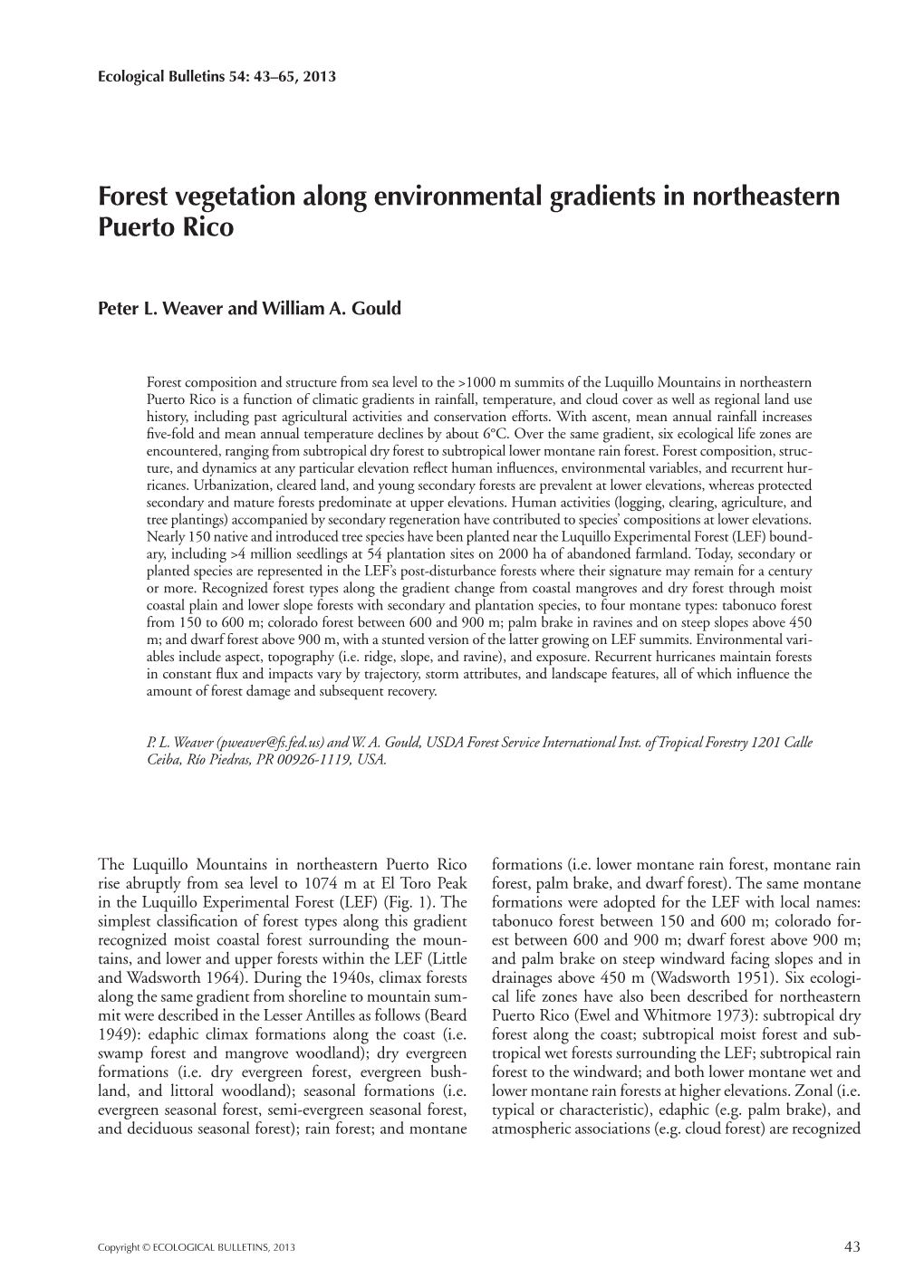 Forest Vegetation Along Environmental Gradients in Northeastern Puerto Rico