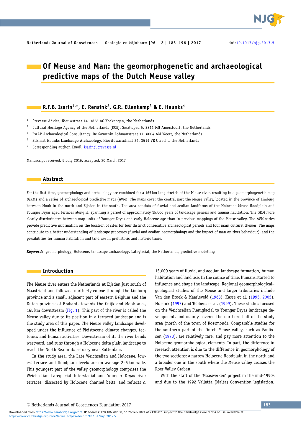 The Geomorphogenetic and Archaeological Predictive Maps of the Dutch Meuse Valley
