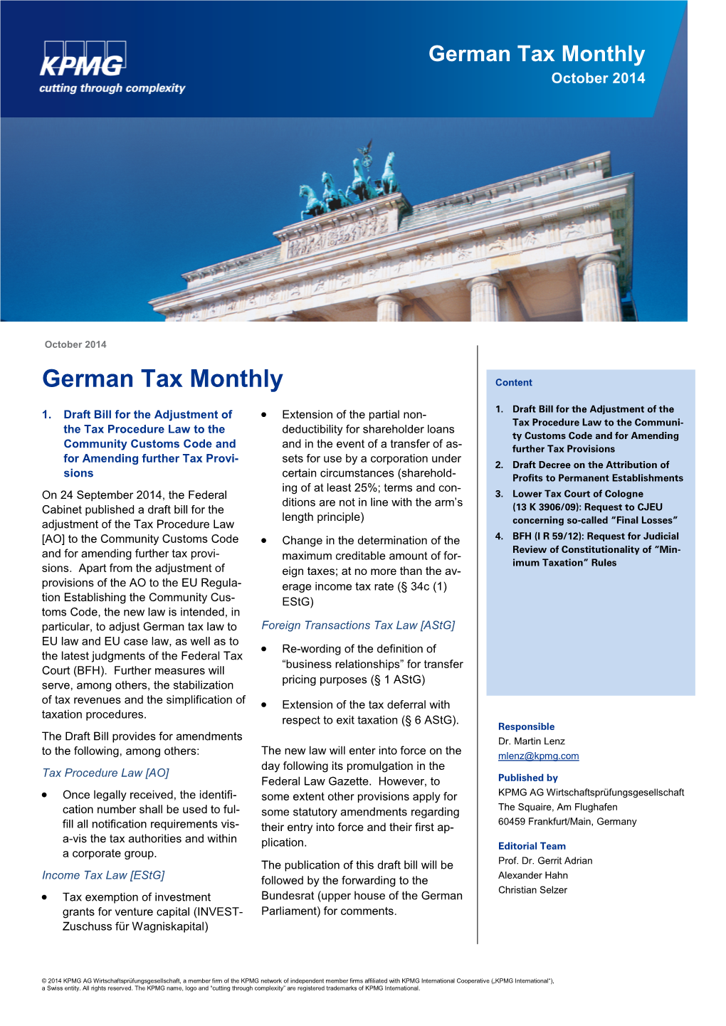 German Tax Monthly October 2014