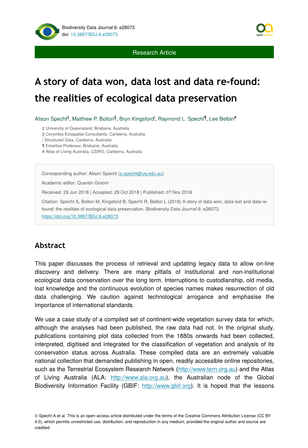 A Story of Data Won, Data Lost and Data Re-Found: the Realities of Ecological Data Preservation