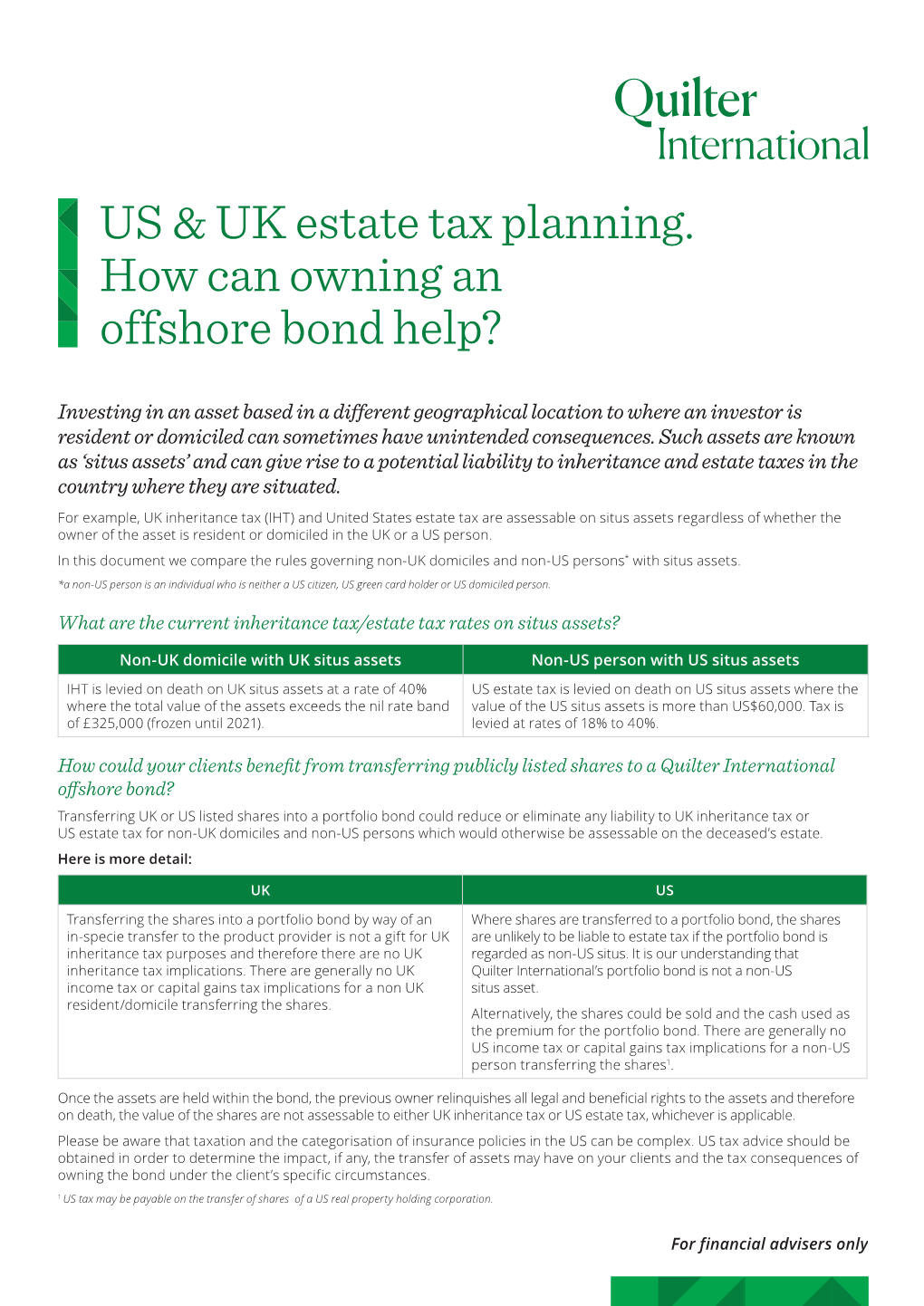 US & UK Estate Tax Planning. How Can Owning an Offshore Bond Help?