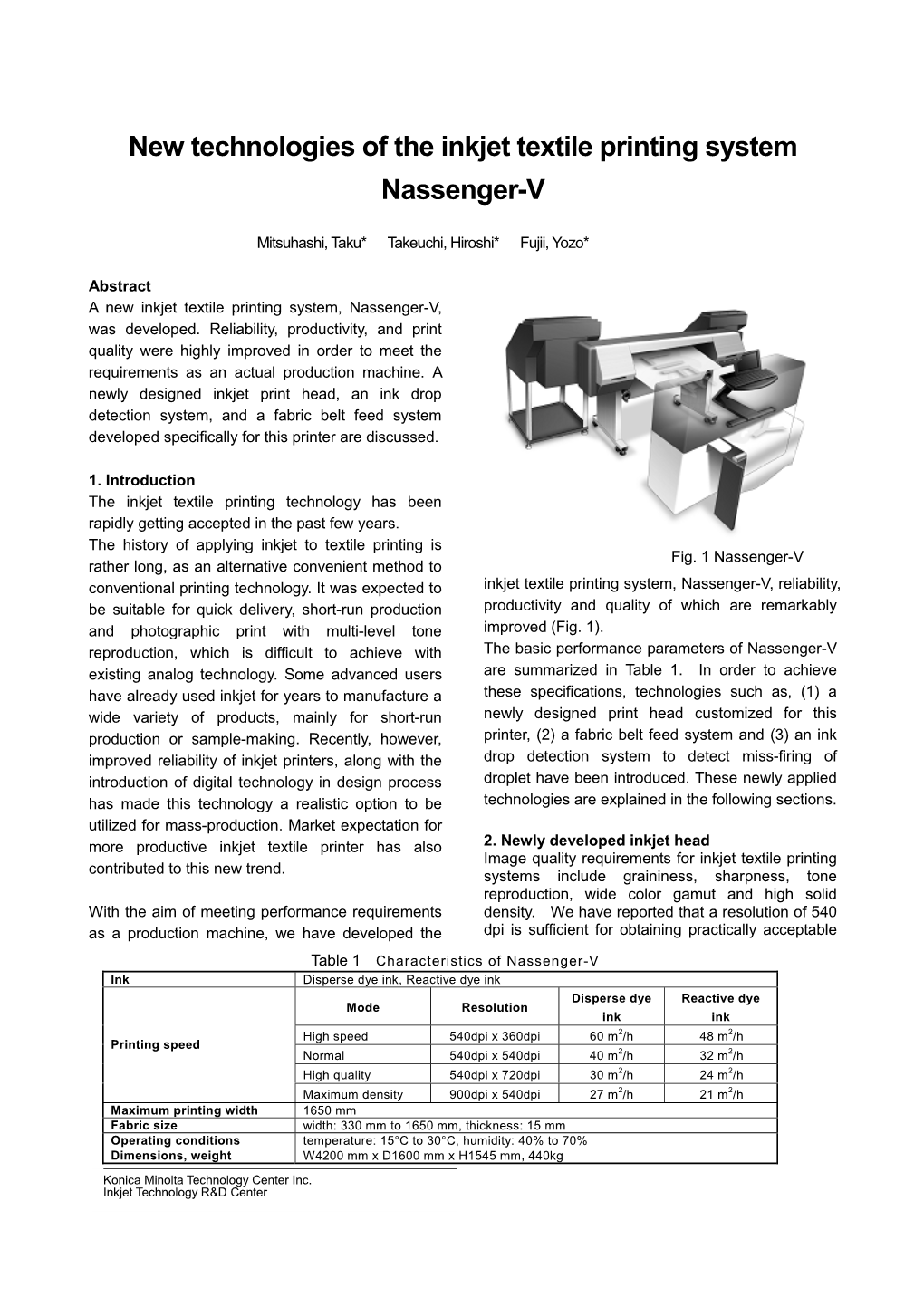 New Technologies of the Inkjet Textile Printing System Nassenger-V