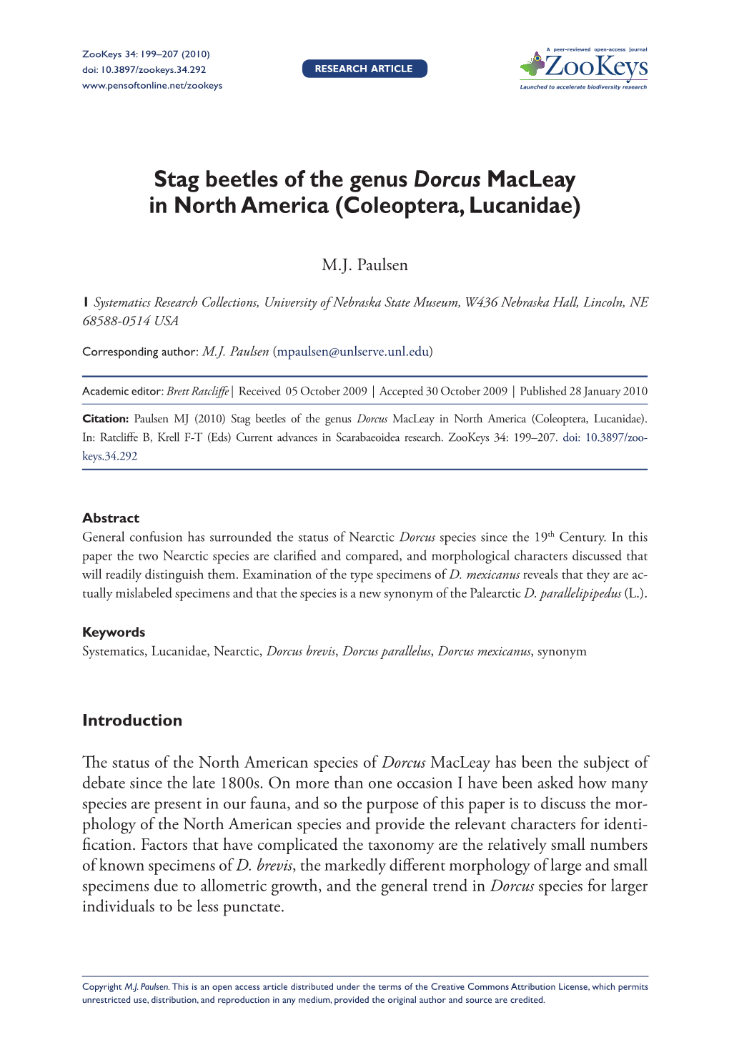 Stag Beetles of the Genus Dorcus Macleay in North America (Coleoptera, Lucanidae)