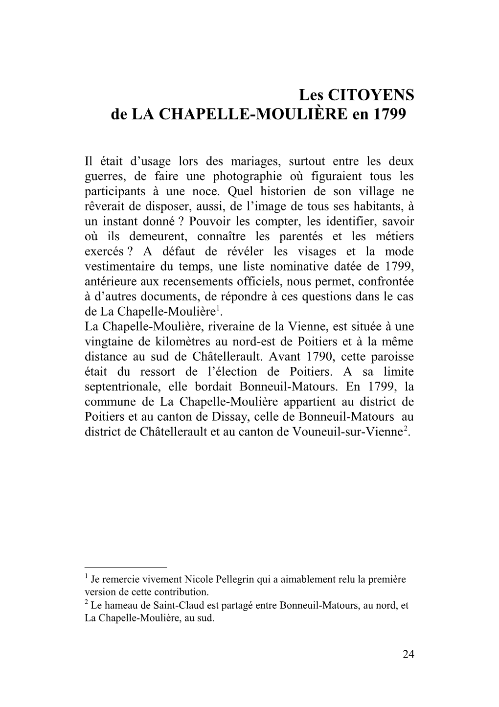 Les CITOYENS De LA CHAPELLE-MOULIÈRE En 1799