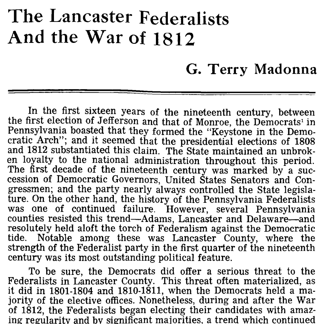 The Lancaster Federalists and the War of 1812 G