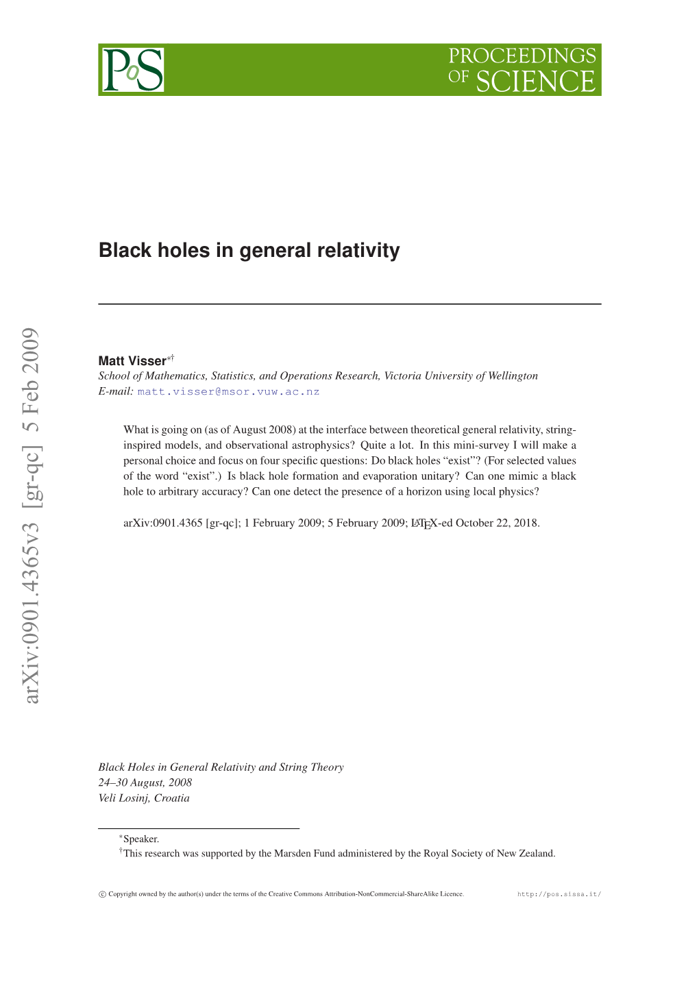 Black Holes in General Relativity