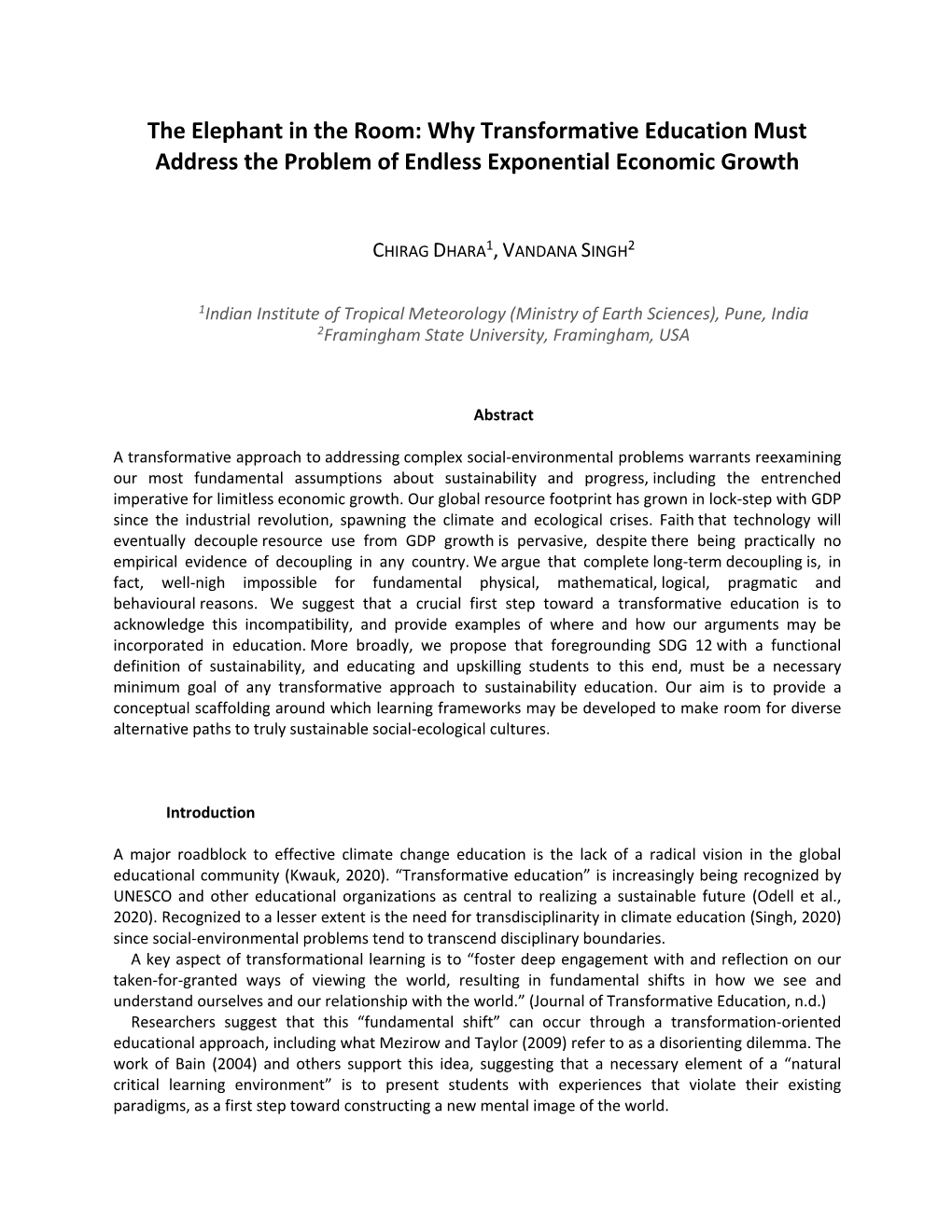 Why Transformative Education Must Address the Problem of Endless Exponential Economic Growth