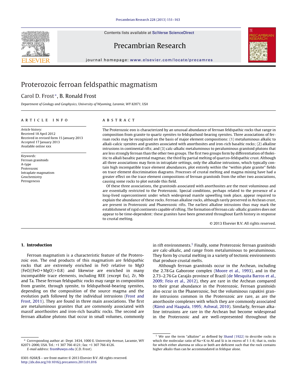 Proterozoic Ferroan Feldspathic Magmatism