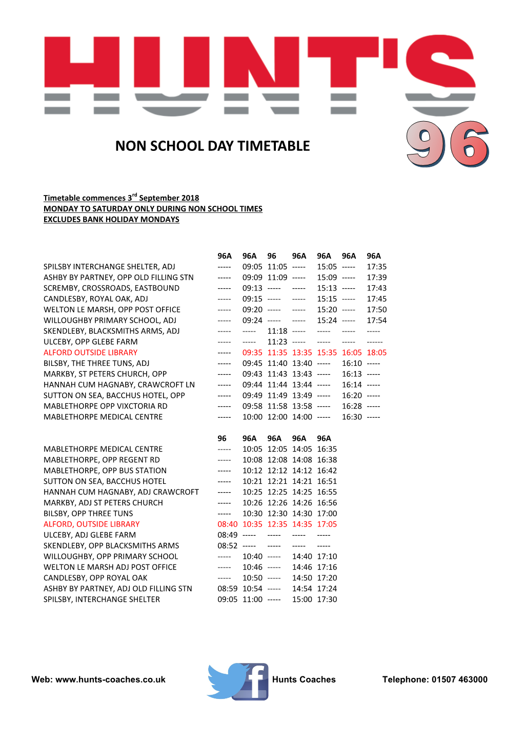 Non School Day Timetable