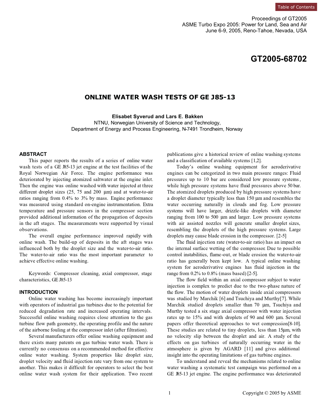 Online Water Wash Tests of Ge J85-13