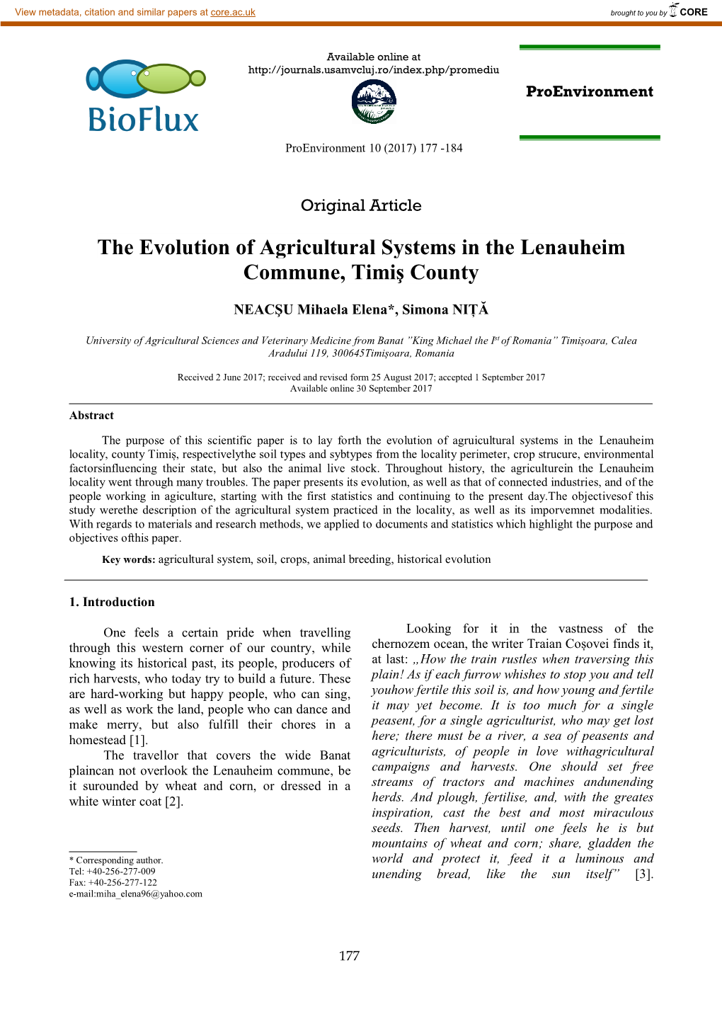 The Evolution of Agricultural Systems in the Lenauheim Commune, Timiş County