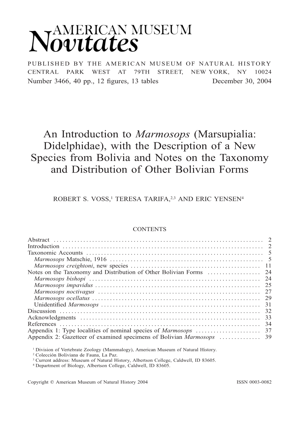 An Introduction to Marmosops (Marsupialia: Didelphidae)