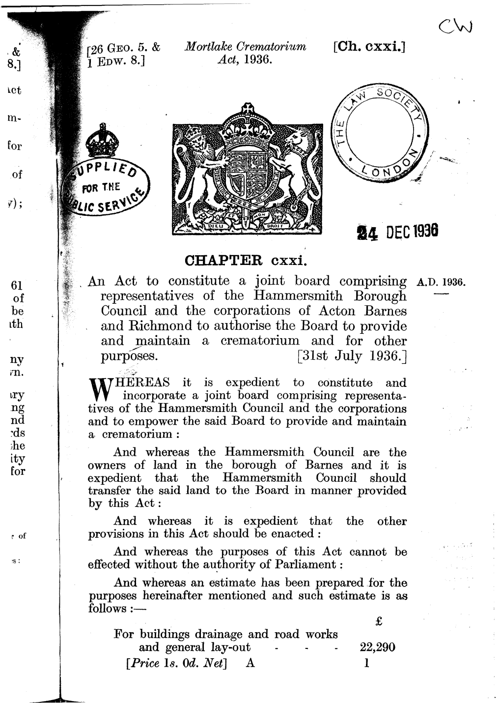 Mortlake Crematorium Act, 1936 (Pdf, 1965KB)