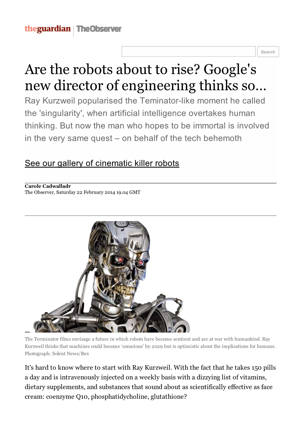 Are the Robots About to Rise? Google's New Director of Engineering Thinks So… | Technology | the Observer