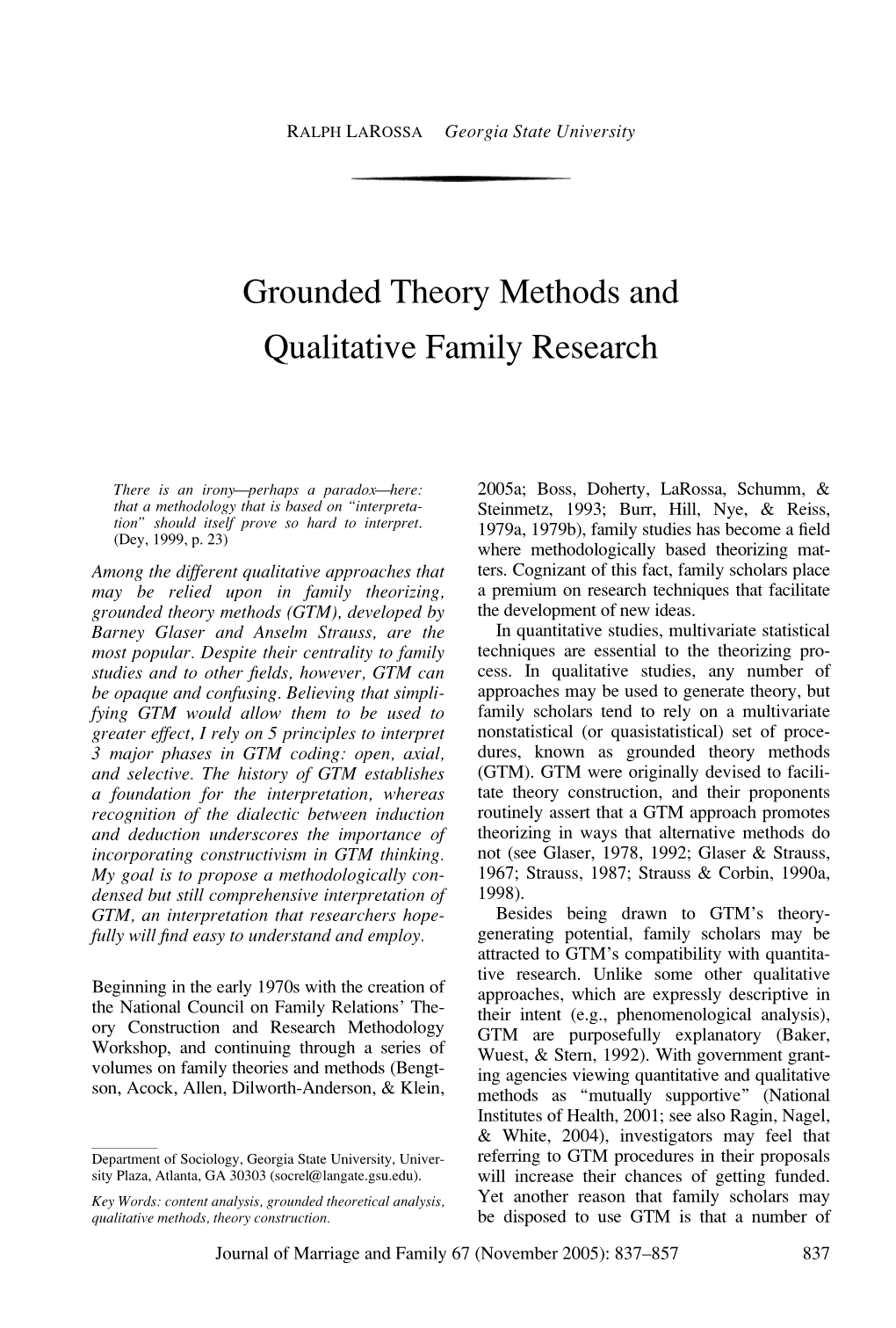 Grounded Theory Methods and Qualitative Family Research