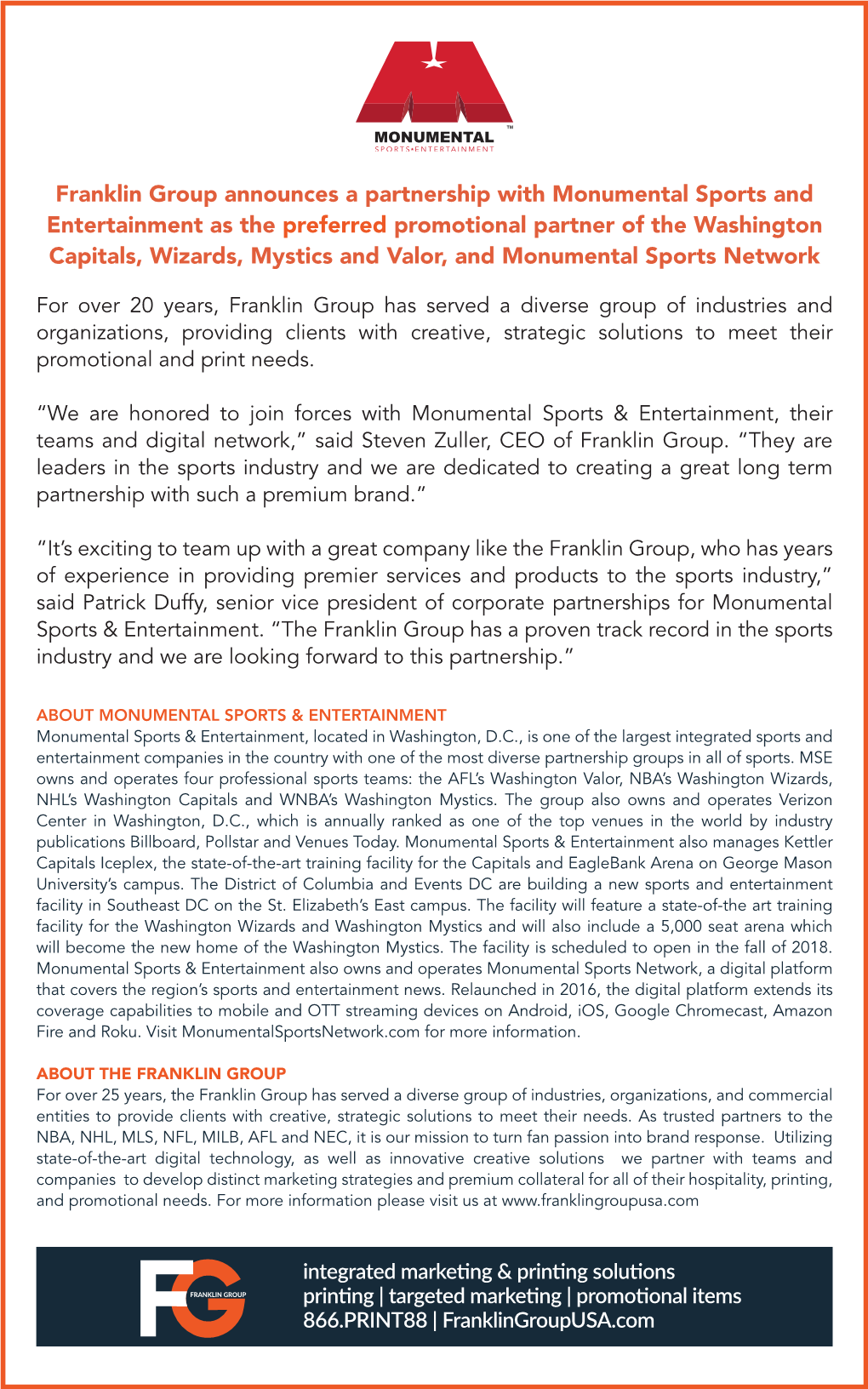 Franklin Group Announces a Partnership with Monumental