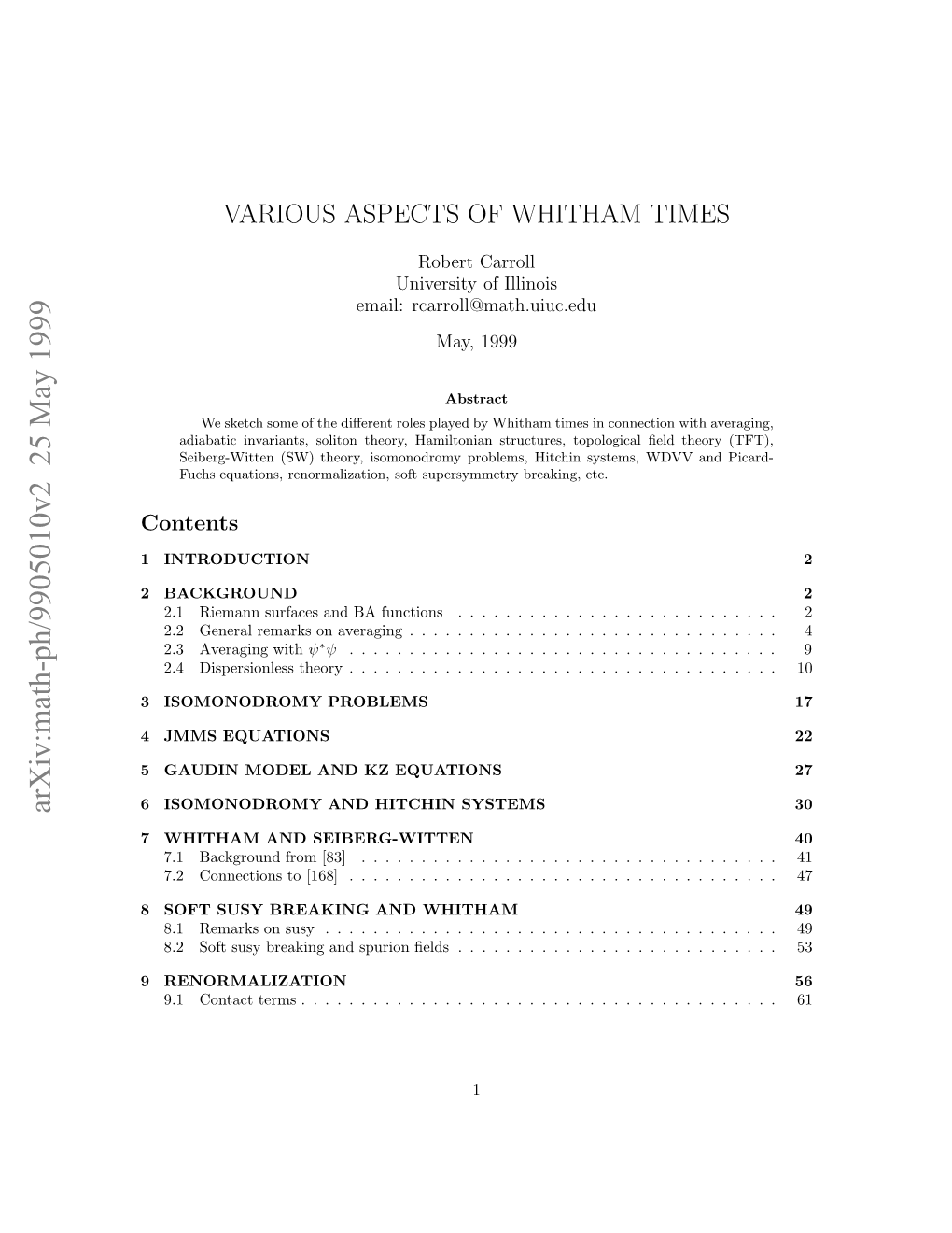 Arxiv:Math-Ph/9905010V2 25 May 1999