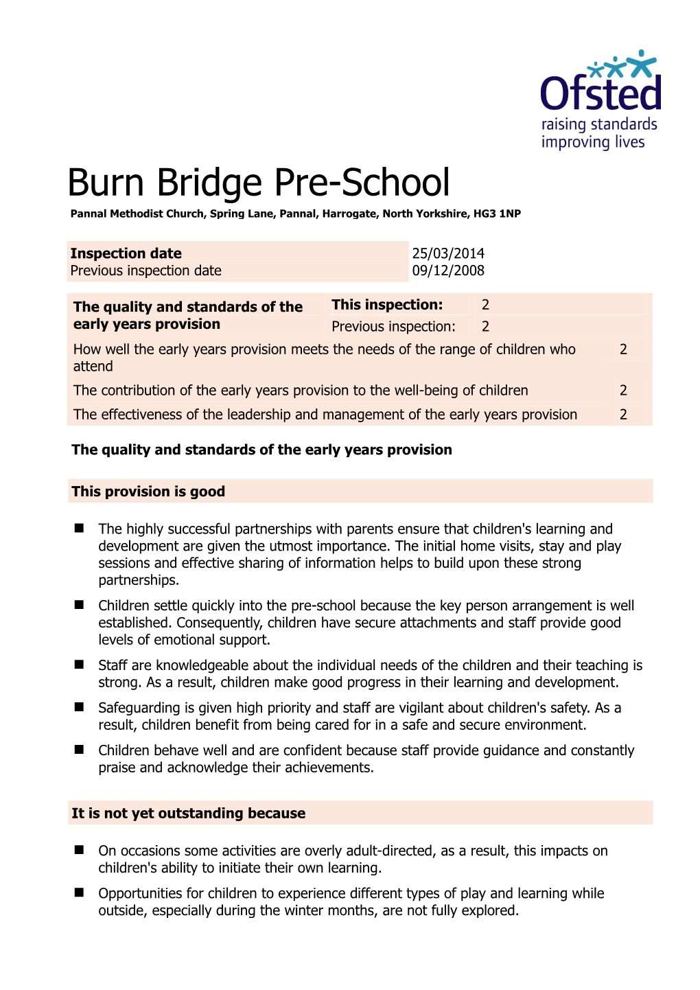 Burn Bridge Pre-School Pannal Methodist Church, Spring Lane, Pannal, Harrogate, North Yorkshire, HG3 1NP