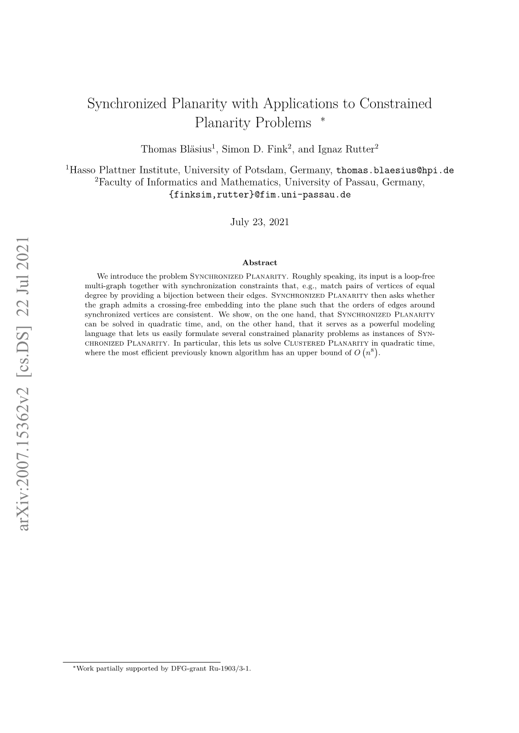 Synchronized Planarity with Applications to Constrained Planarity Problems ∗