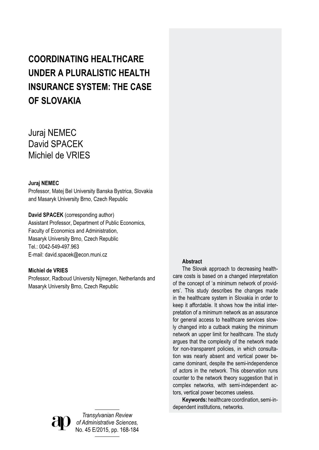 Coordinating Healthcare Under a Pluralistic Health Insurance System: the Case of Slovakia