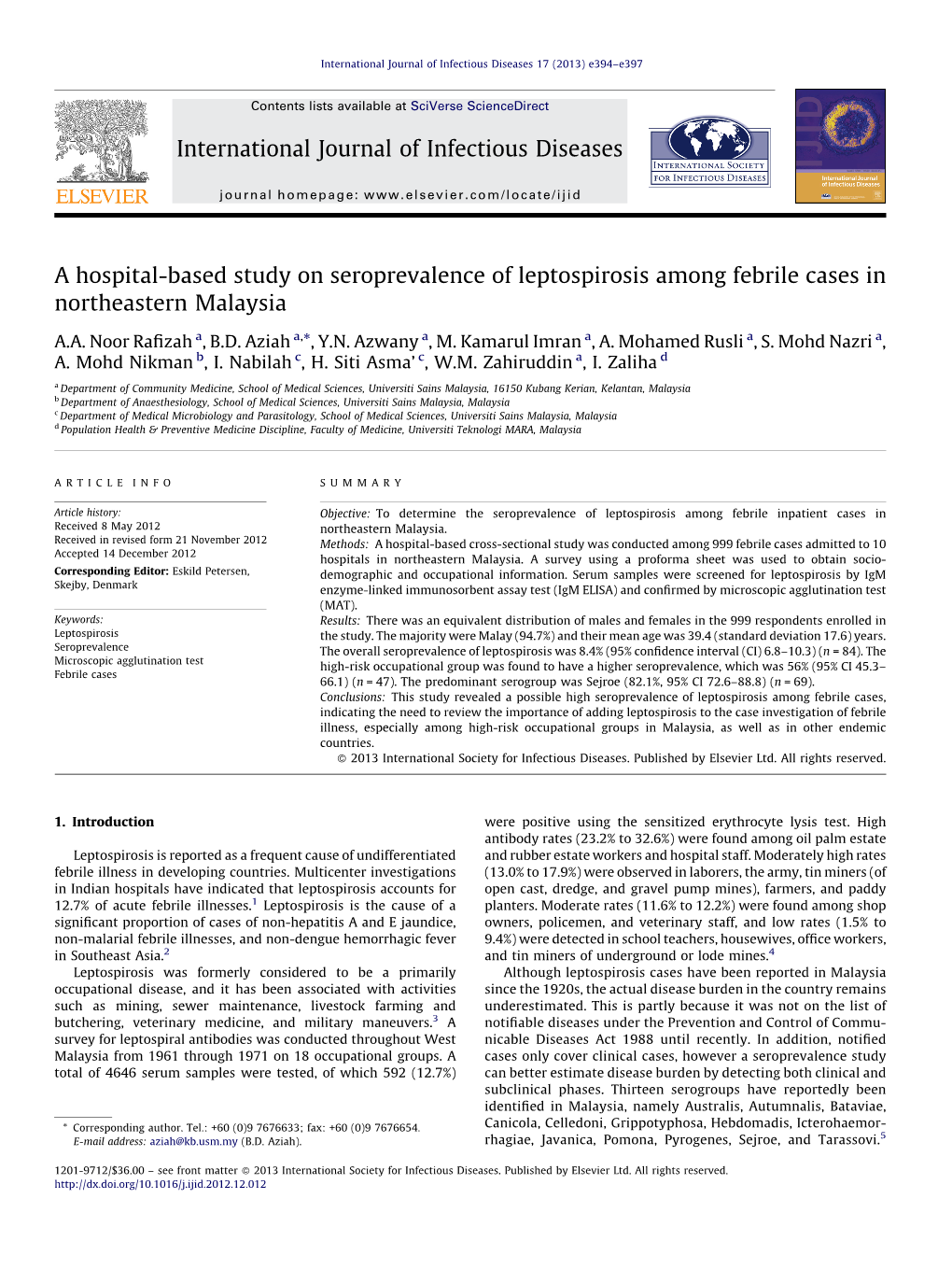 A Hospital-Based Study on Seroprevalence of Leptospirosis Among Febrile Cases In