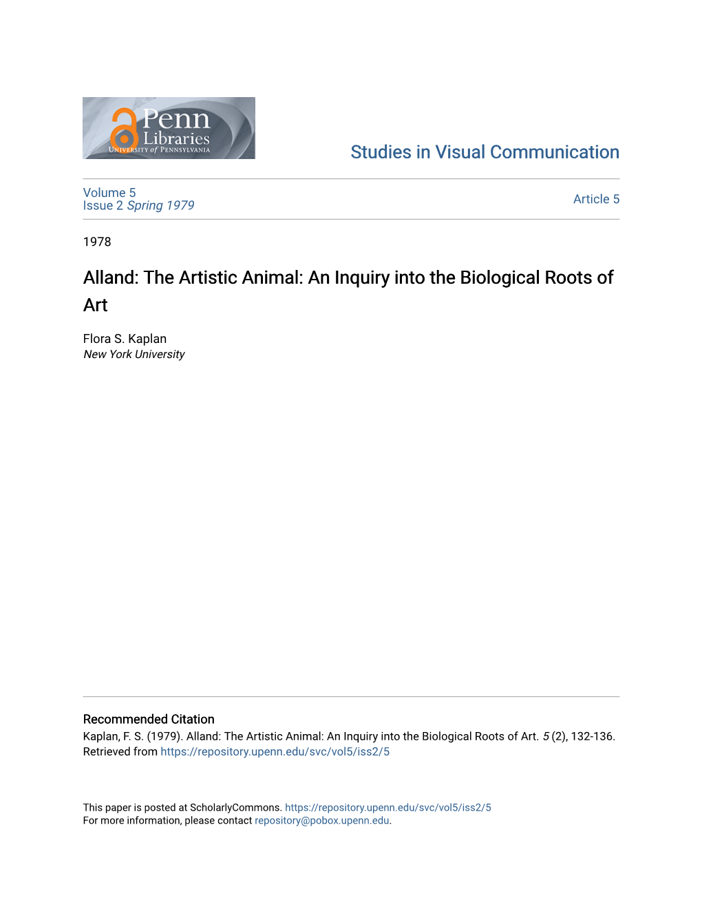 Alland: the Artistic Animal: an Inquiry Into the Biological Roots of Art