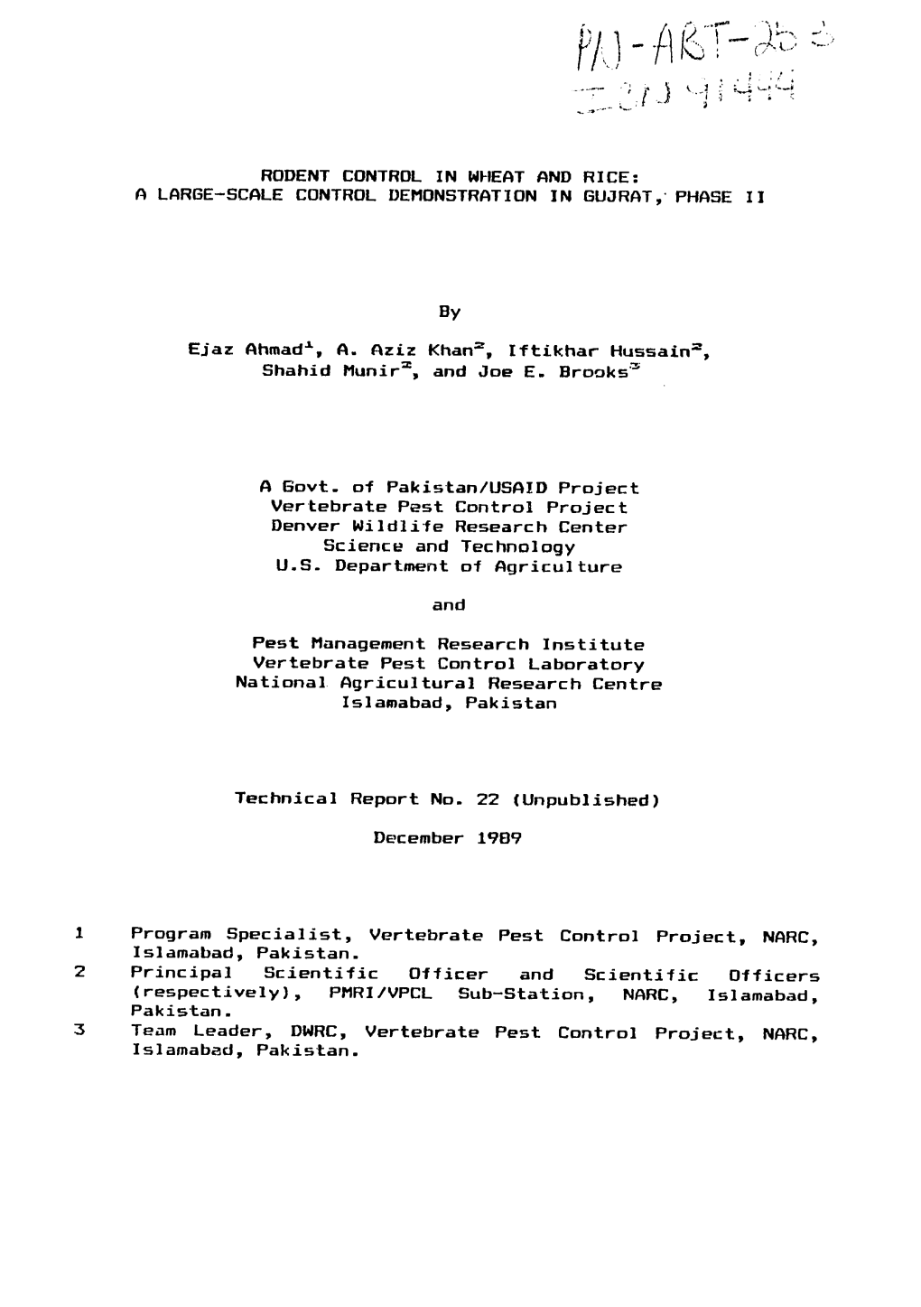 Rodent Control in Wheat and Rice: a Large-Scale Control Demonstration in Gujrat, Phase Ii