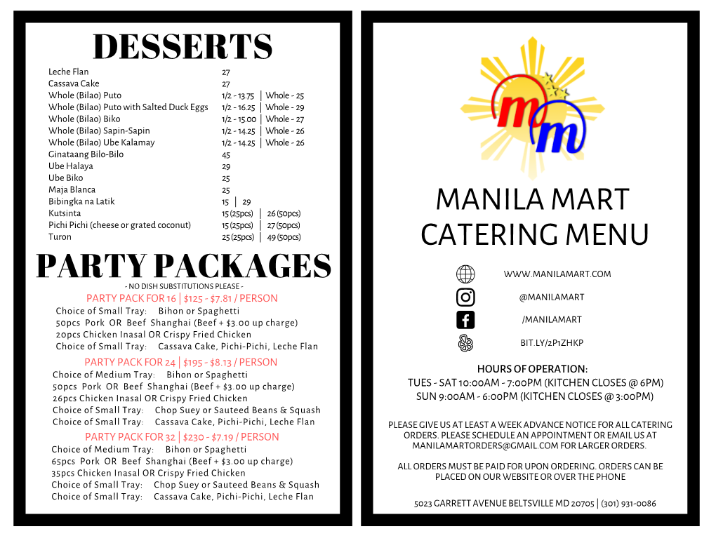 Manila Mart Catering Menu