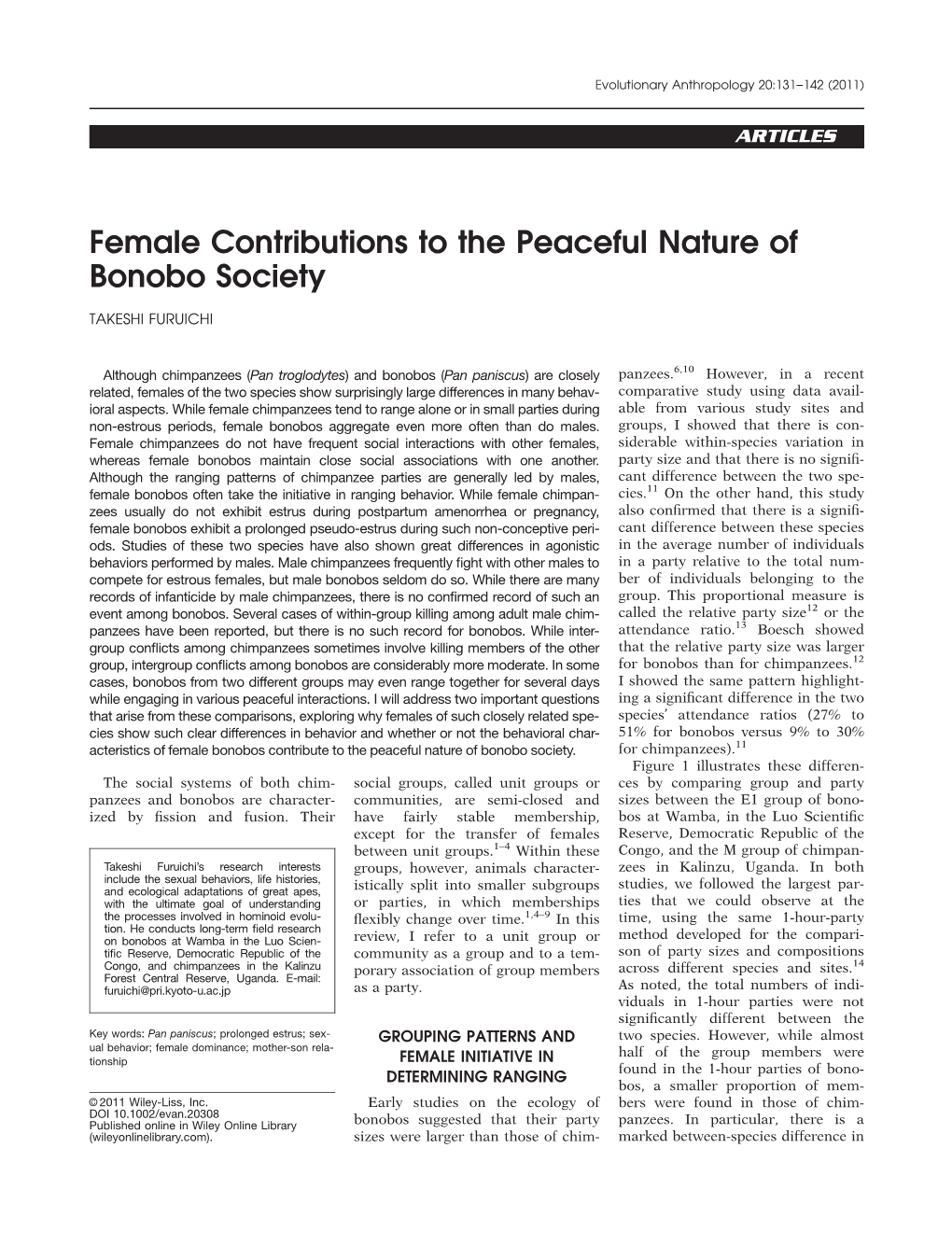 Female Contributions to the Peaceful Nature of Bonobo Society