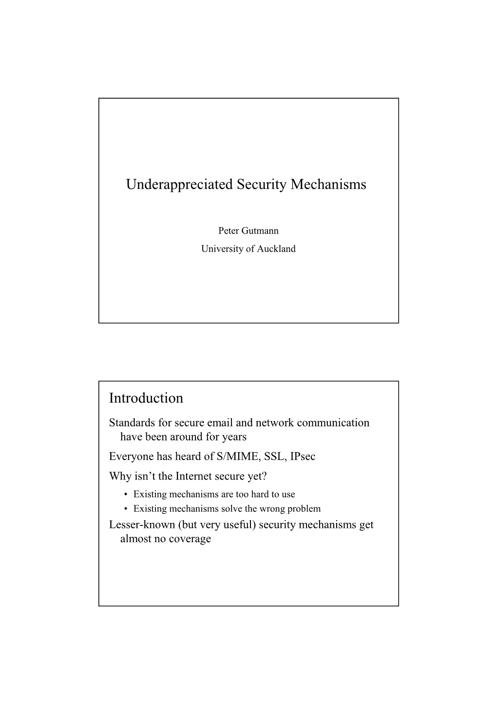 Underappreciated Security Mechanisms Introduction