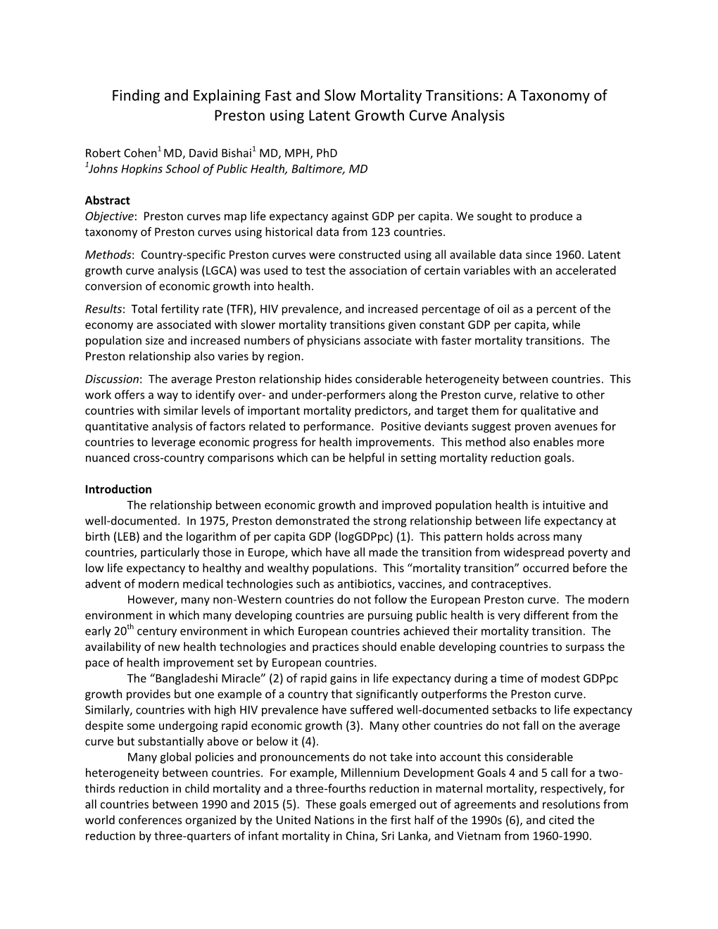 Finding and Explaining Fast and Slow Mortality Transitions: a Taxonomy of Preston Using Latent Growth Curve Analysis