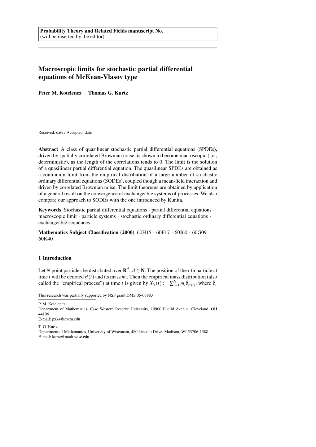 Macroscopic Limits for Stochastic Partial Differential Equations of Mckean-Vlasov Type