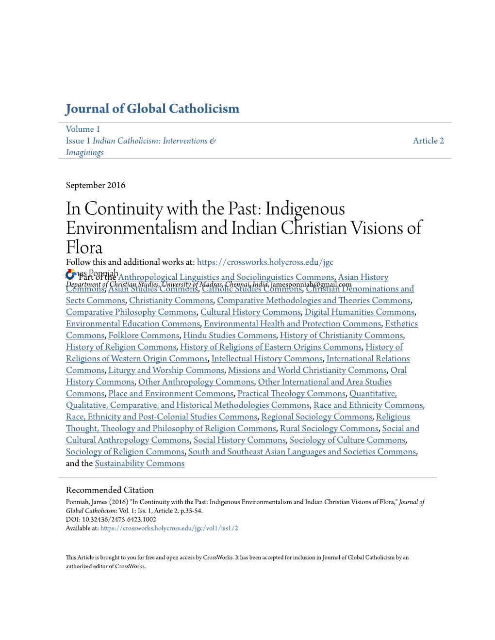 Indigenous Environmentalism and Indian Christian