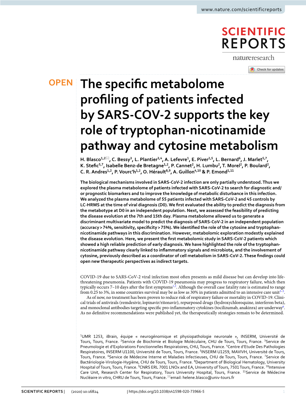 The Specific Metabolome Profiling of Patients Infected by SARS-COV-2