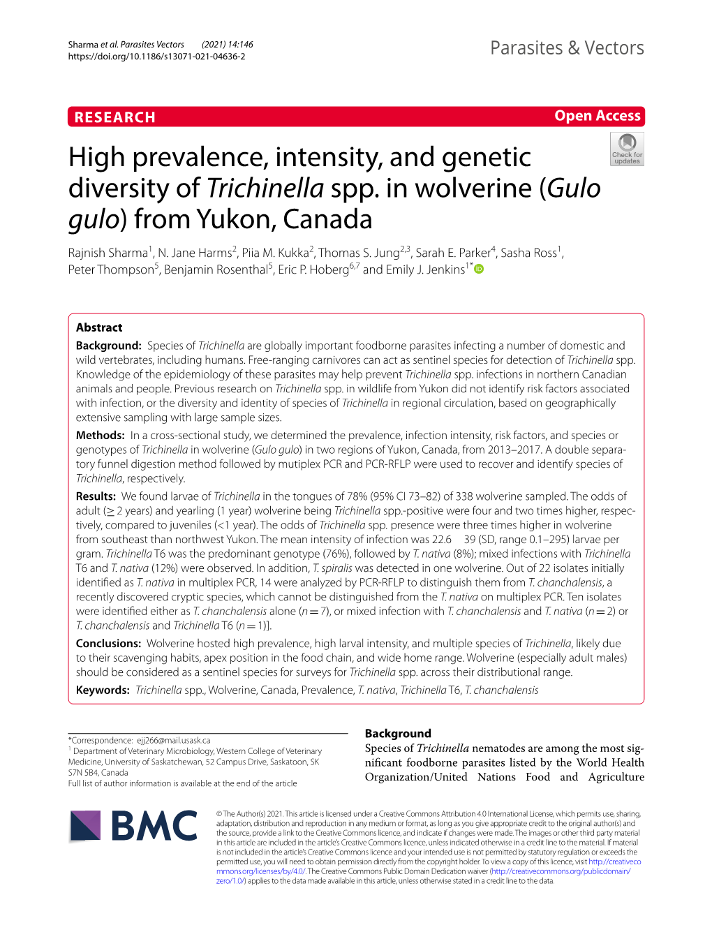 High Prevalence, Intensity, and Genetic Diversity of Trichinella Spp