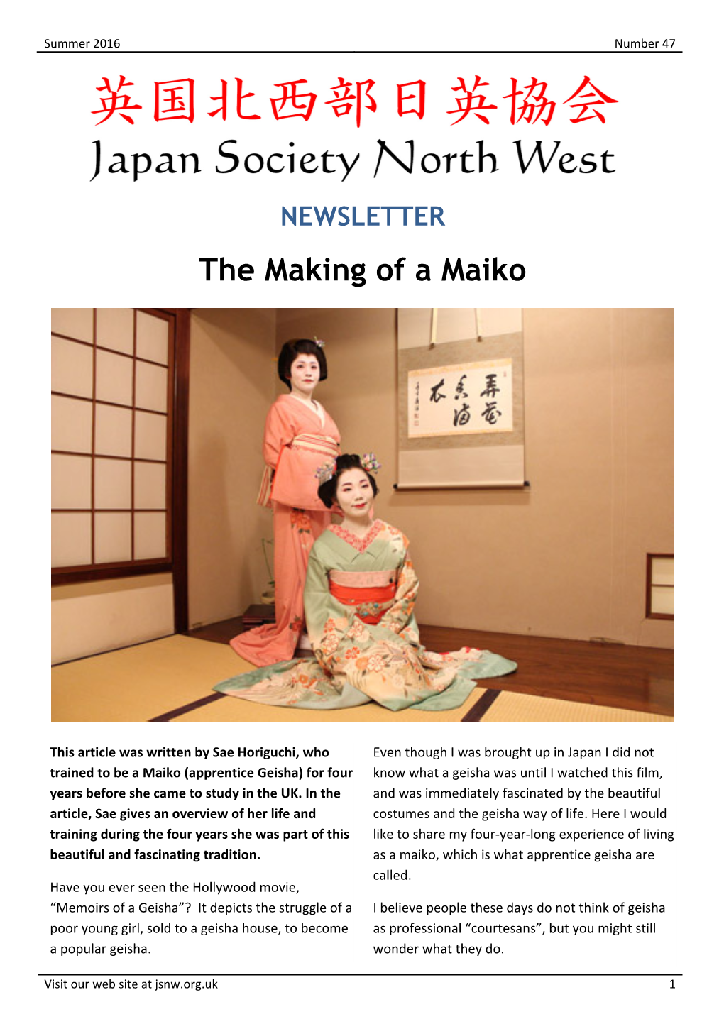 NEWSLETTER the Making of a Maiko