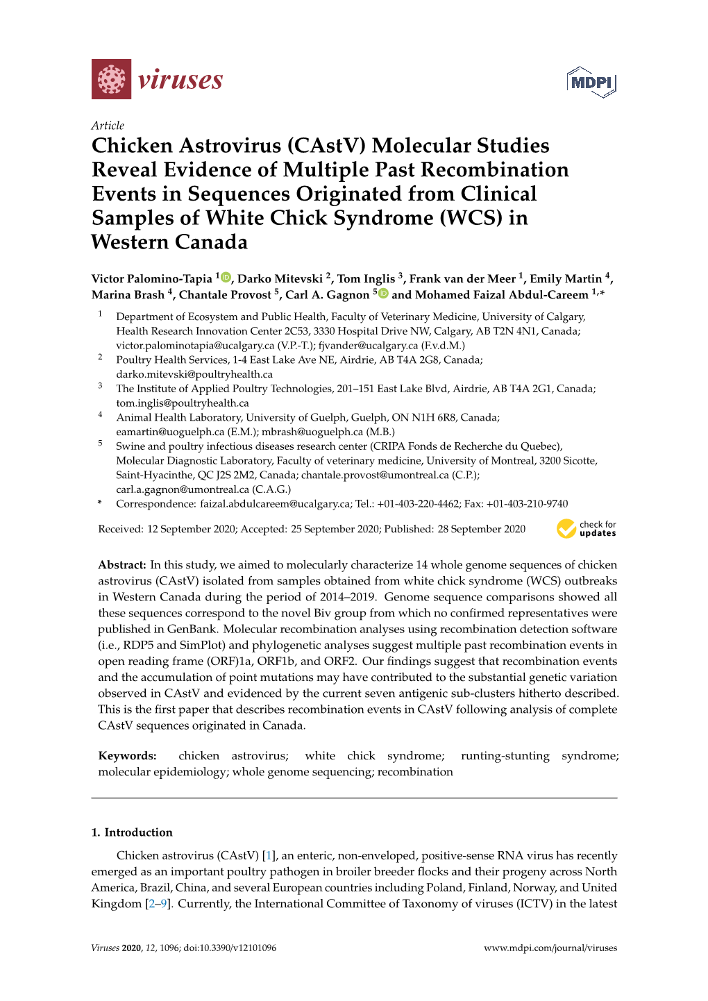 Chicken Astrovirus (Castv) Molecular Studies Reveal Evidence of Multiple Past Recombination Events in Sequences Originated From