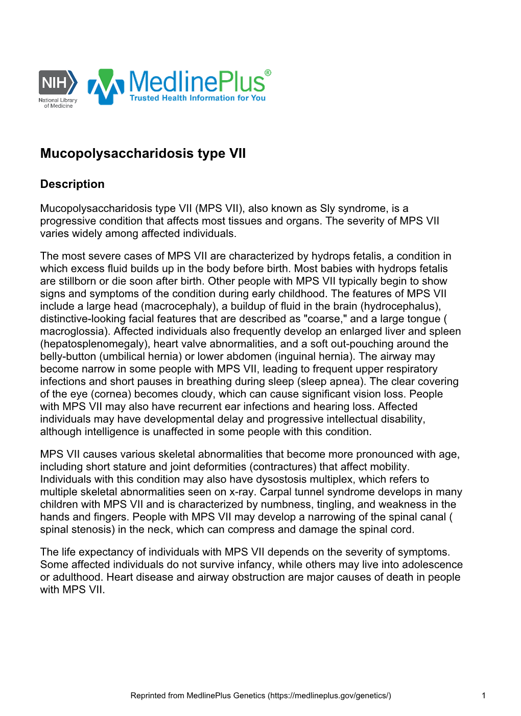 Mucopolysaccharidosis Type VII