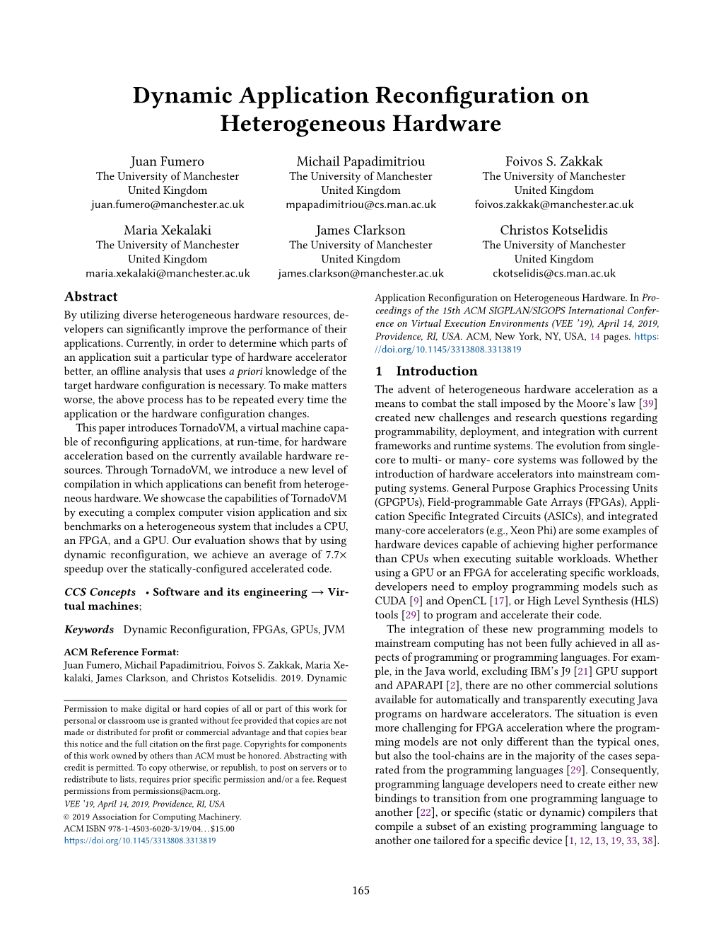 Dynamic Application Reconfiguration on Heterogeneous Hardware