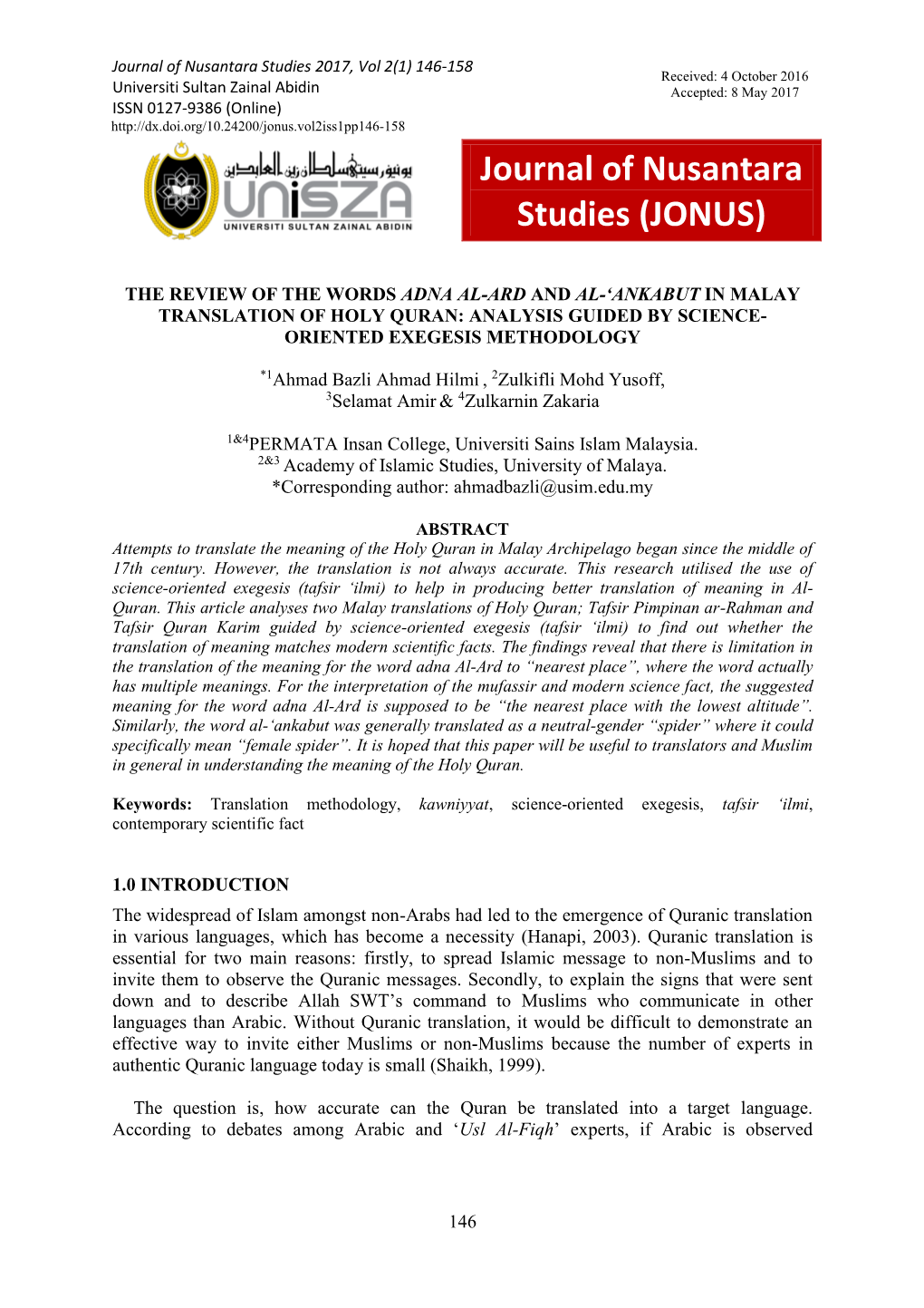 Journal of Nusantara Studies (JONUS)