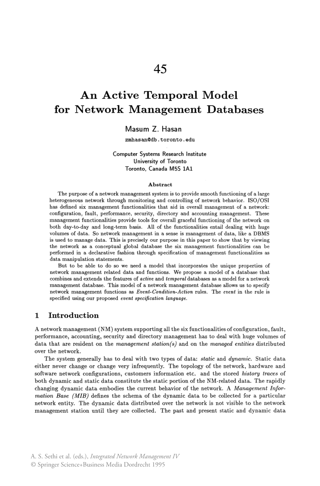 An Active Temporal Model for Network Management Databases