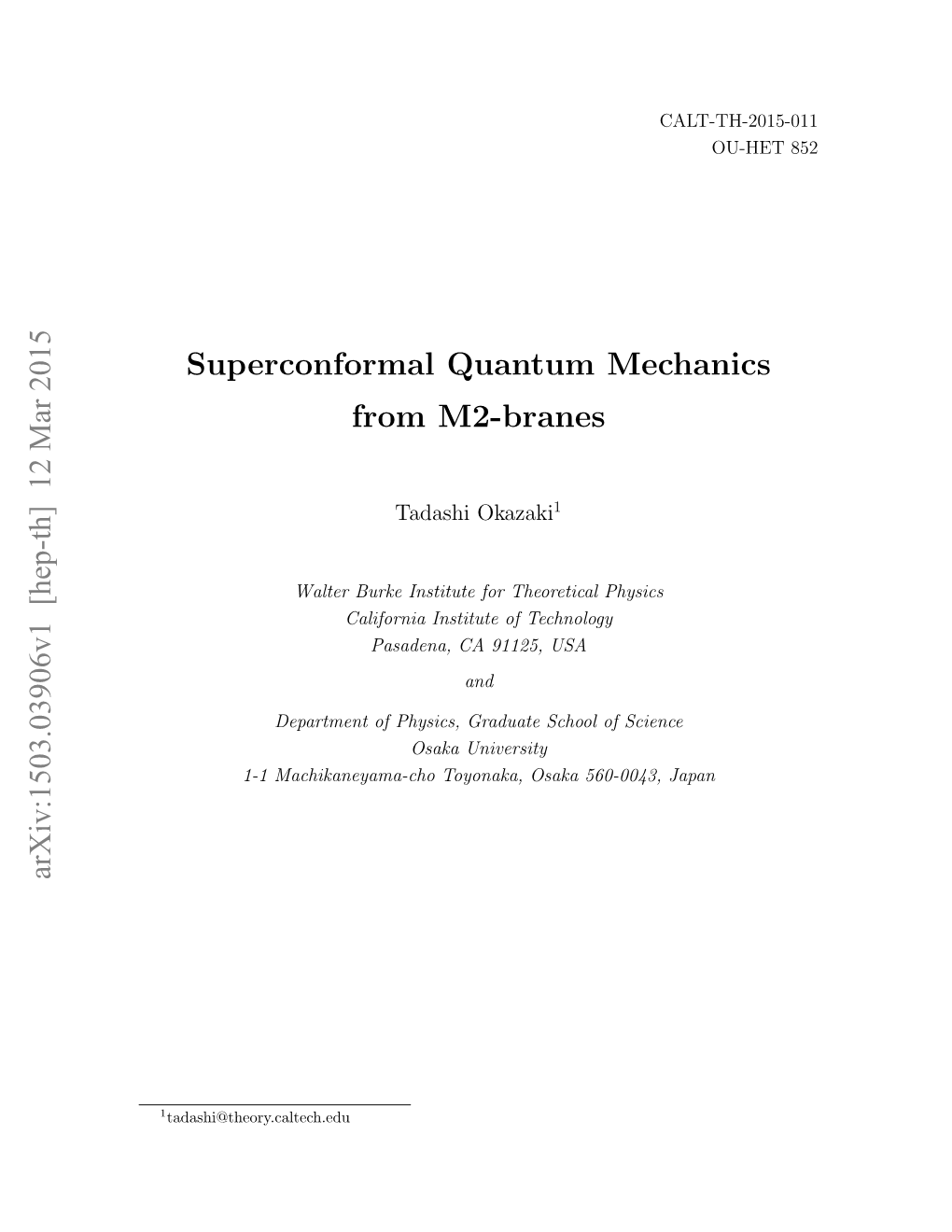 Superconformal Quantum Mechanics from M2-Branes Arxiv:1503.03906